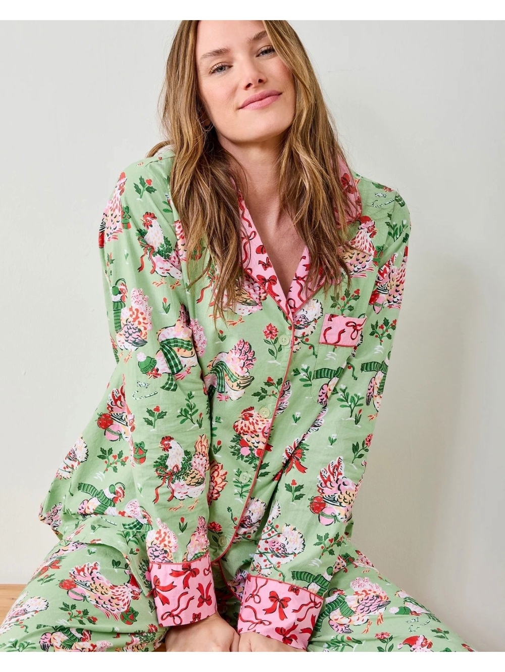 NWT Printfresh 100% Organic Cotton Pajama Set with Chickens Size S Comfy Cottage - Picture 1 of 15